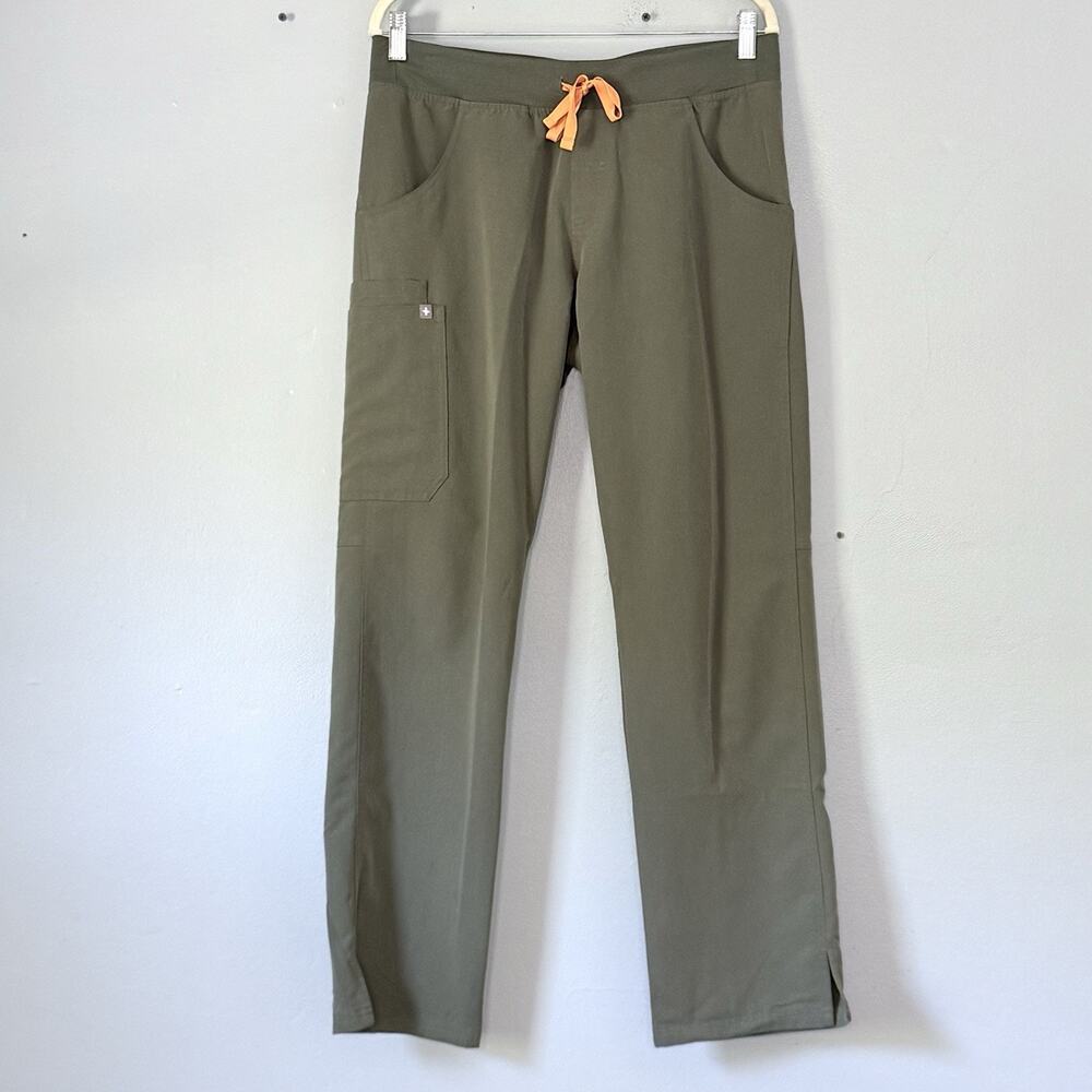 FIGS Kade Cargo Scrub Bottoms Womens Medium Olive Green Orange Drawstring